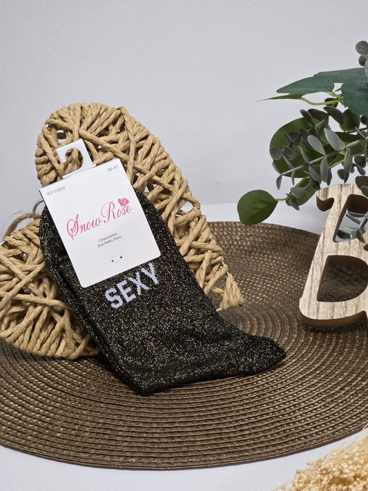 SEXY - Chaussette à Paillette Noir