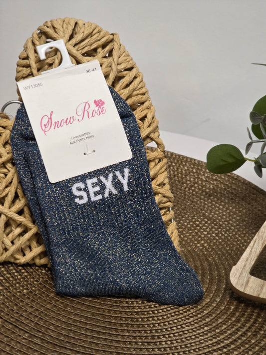 SEXY - Chaussette à Paillette Bleu
