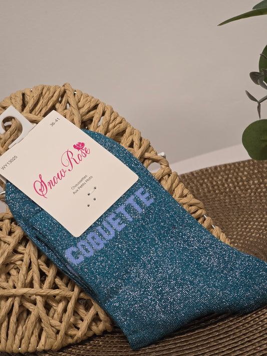 COQUETTE - Chaussette à Paillette Bleu Pétrole