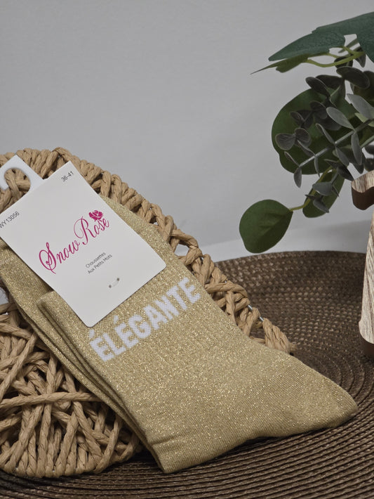 ELEGANTE - Chaussette à Paillette Beige