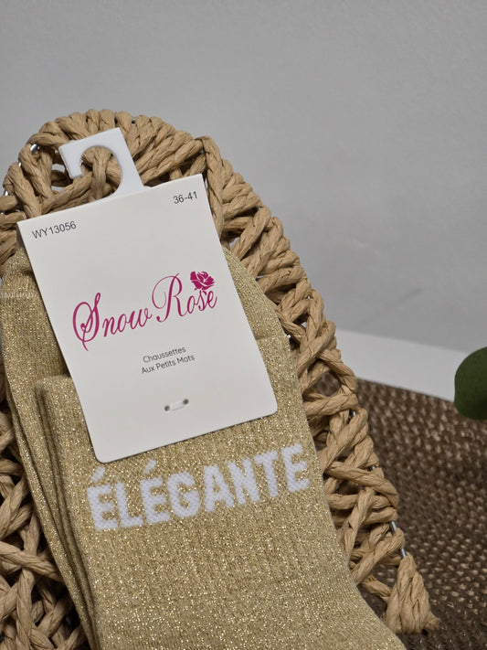 ELEGANTE - Chaussette à Paillette Beige