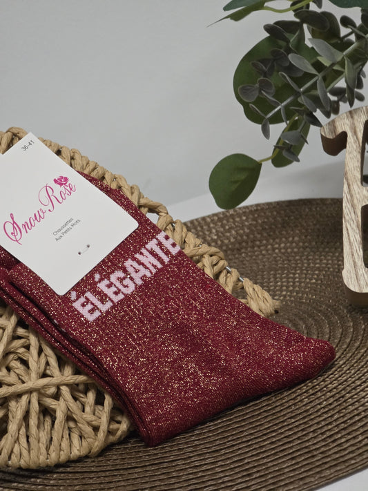 ELEGANTE - Chaussette à Paillette Bordeaux