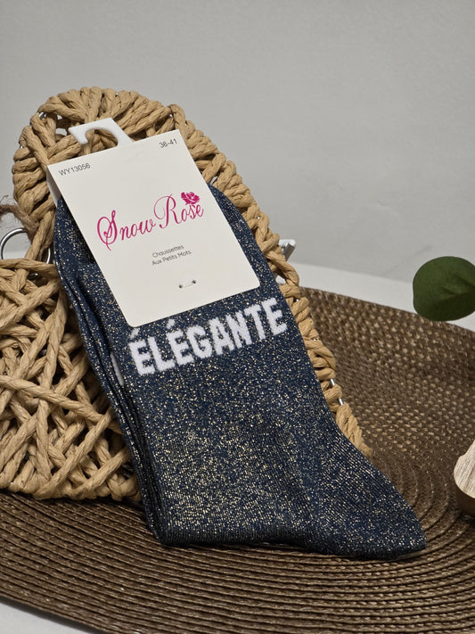 ELEGANTE - Chaussette à Paillette Bleu