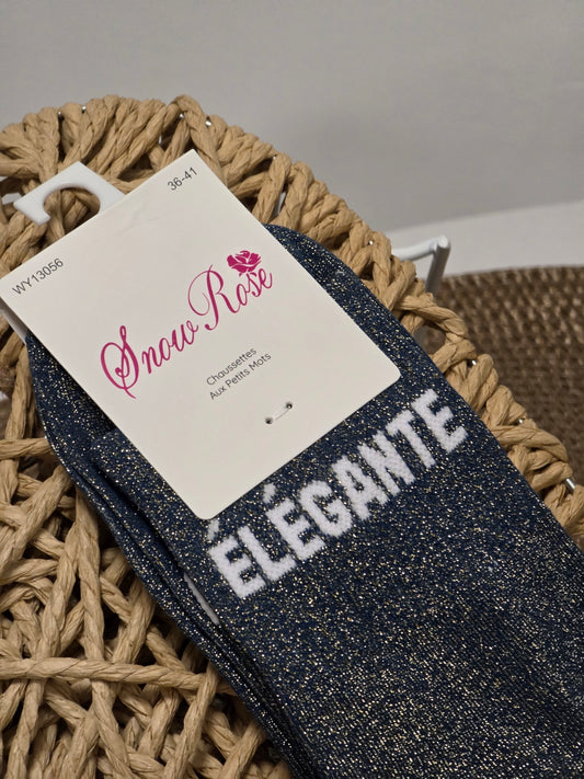 ELEGANTE - Chaussette à Paillette Bleu