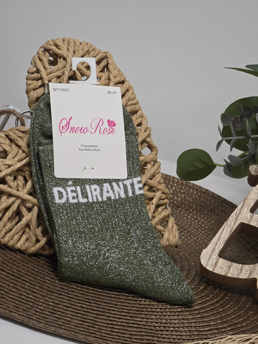DELIRANTE - Chaussette à Paillette Kaki