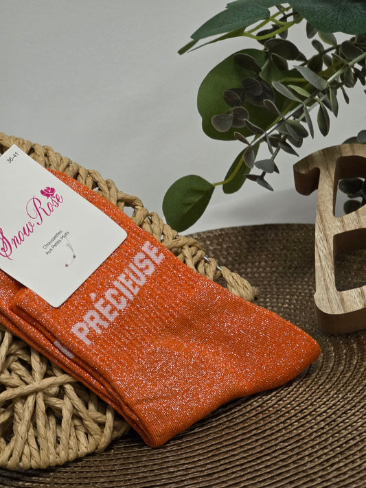 PRECIEUSE - Chaussette à Paillette Orange
