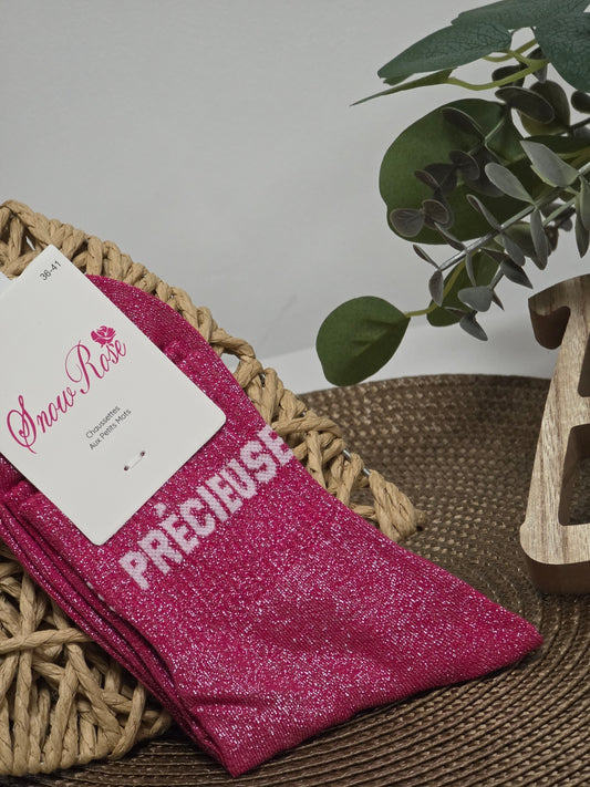 PRECIEUSE - Chaussette à Paillette Fuchsia
