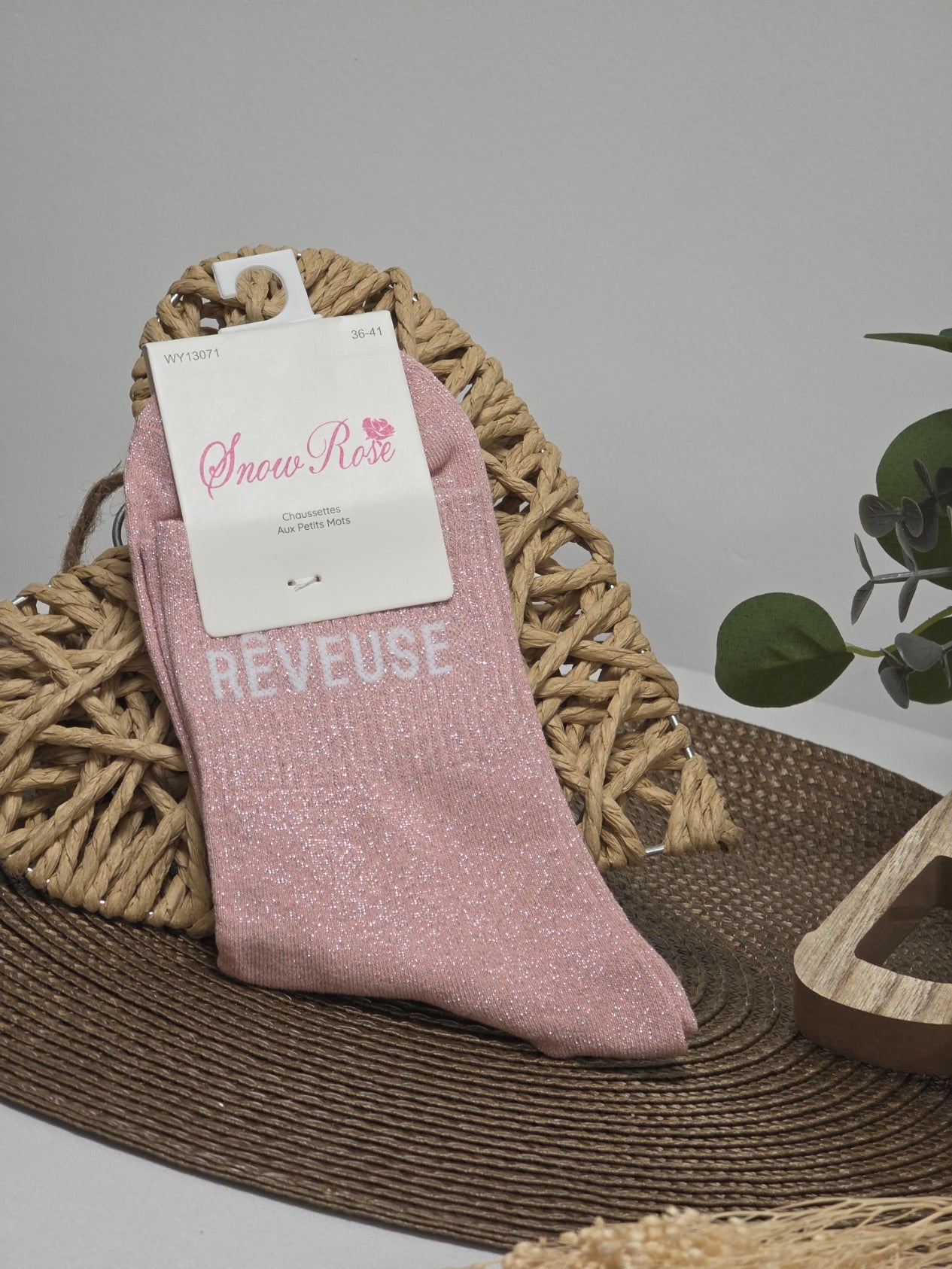 REVEUSE - Chaussette à Paillette Rose