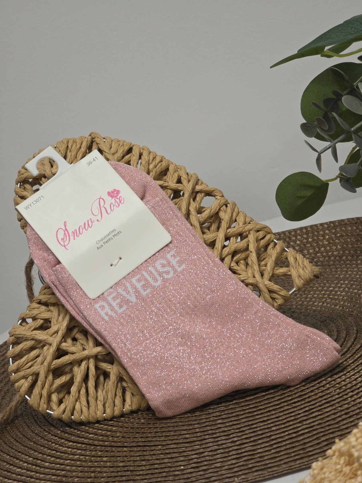 REVEUSE - Chaussette à Paillette Rose