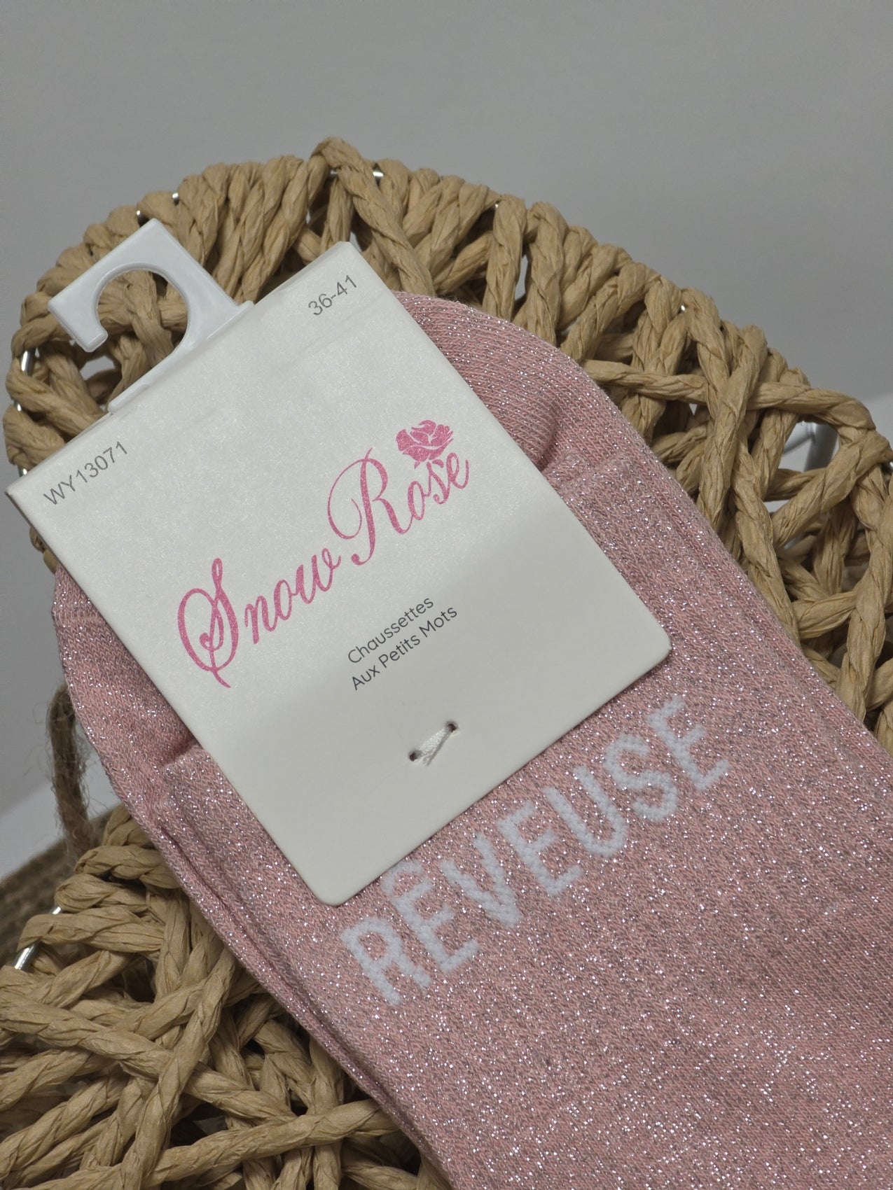 REVEUSE - Chaussette à Paillette Rose