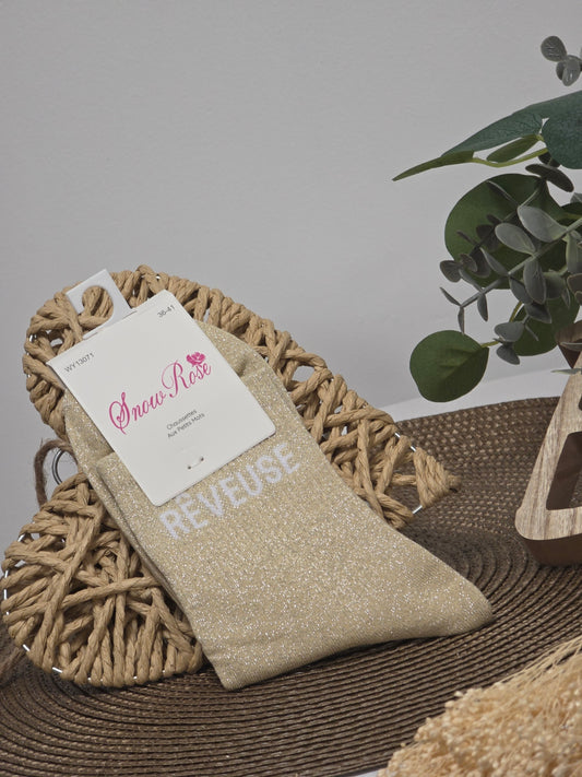 REVEUSE - Chaussette à Paillette Beige
