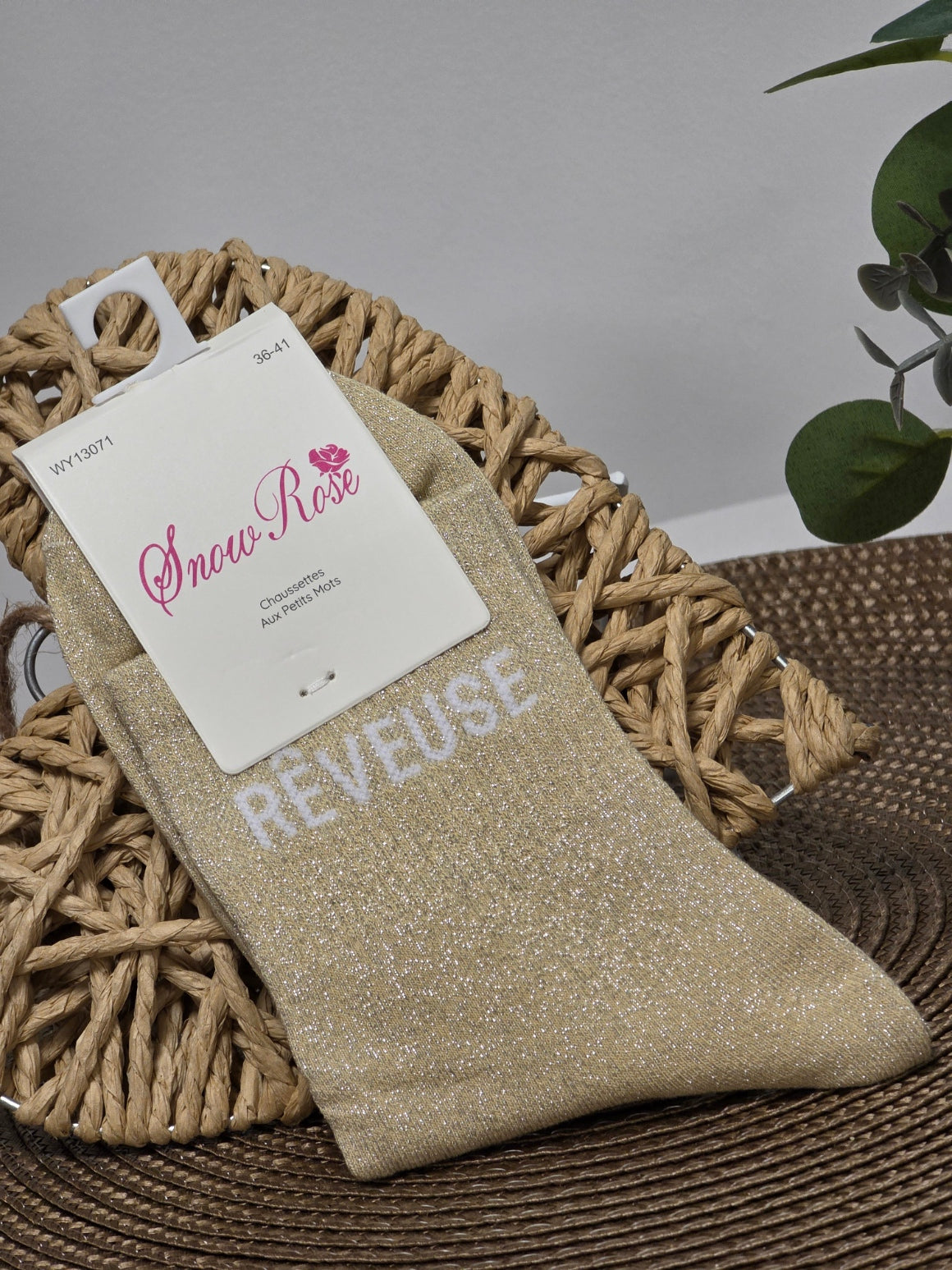 REVEUSE - Chaussette à Paillette Beige