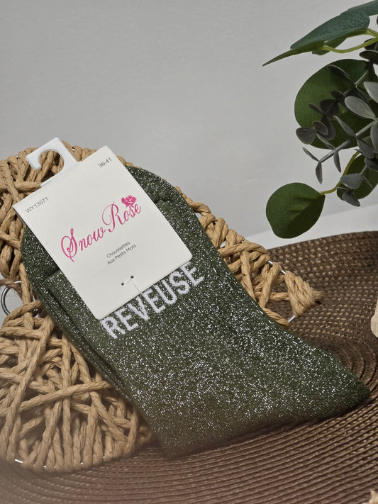 REVEUSE - Chaussette à Paillette Vert