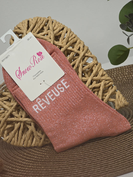 REVEUSE - Chaussette à Paillette Corail