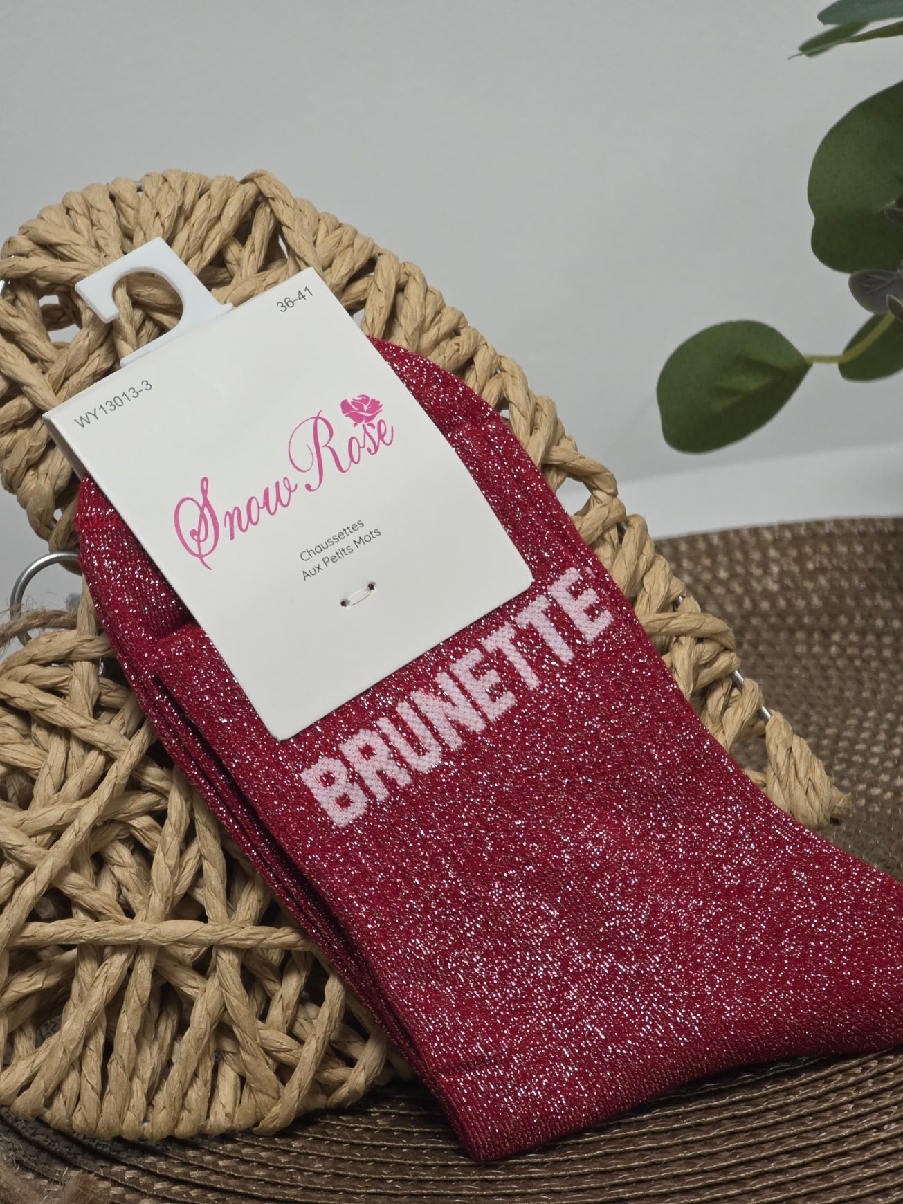 BRUNETTE - Chaussette à Paillette Rouge