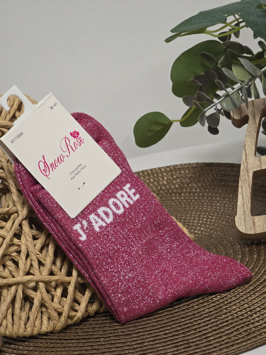 J'ADORE - Chaussette à Paillette Fuchsia