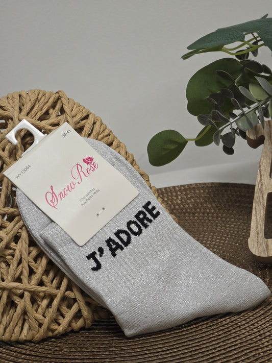 J'ADORE - Chaussette à Paillette Gris Clair