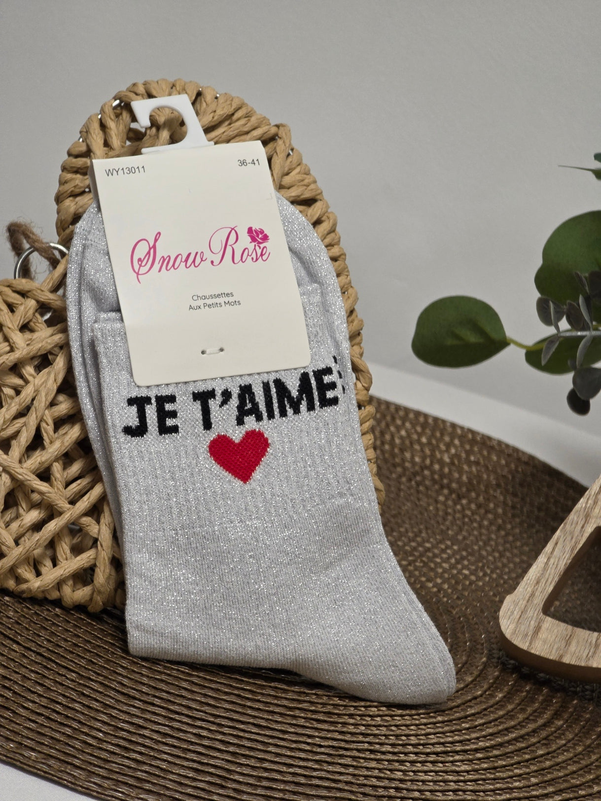 JE T'AIME - Chaussette à Paillette Gris Clair