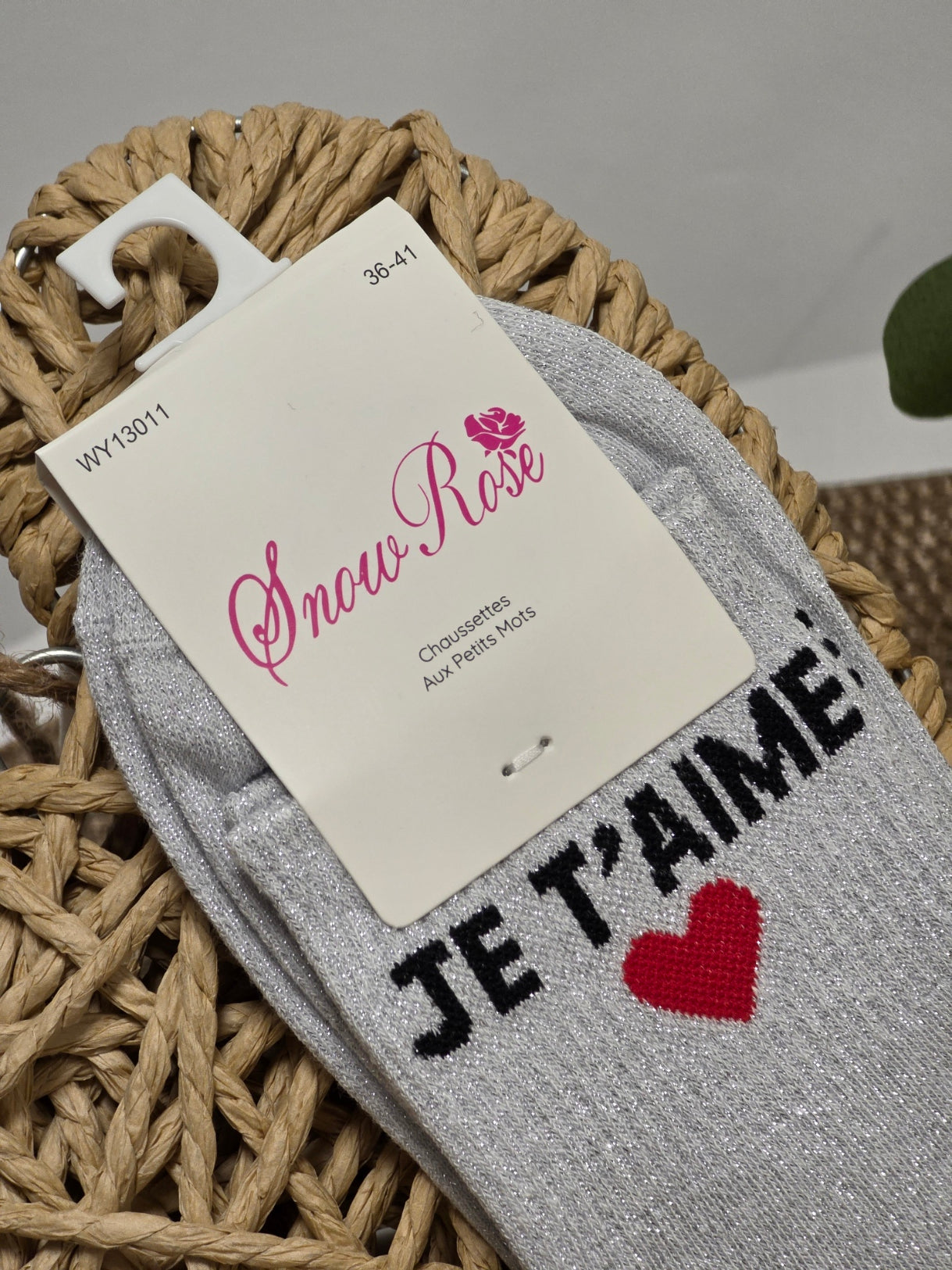 JE T'AIME - Chaussette à Paillette Gris Clair