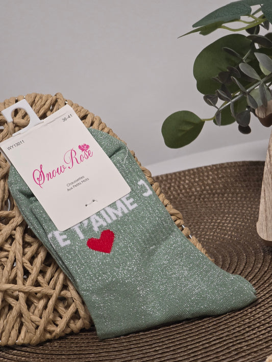 JE T'AIME - Chaussette à Paillette Vert