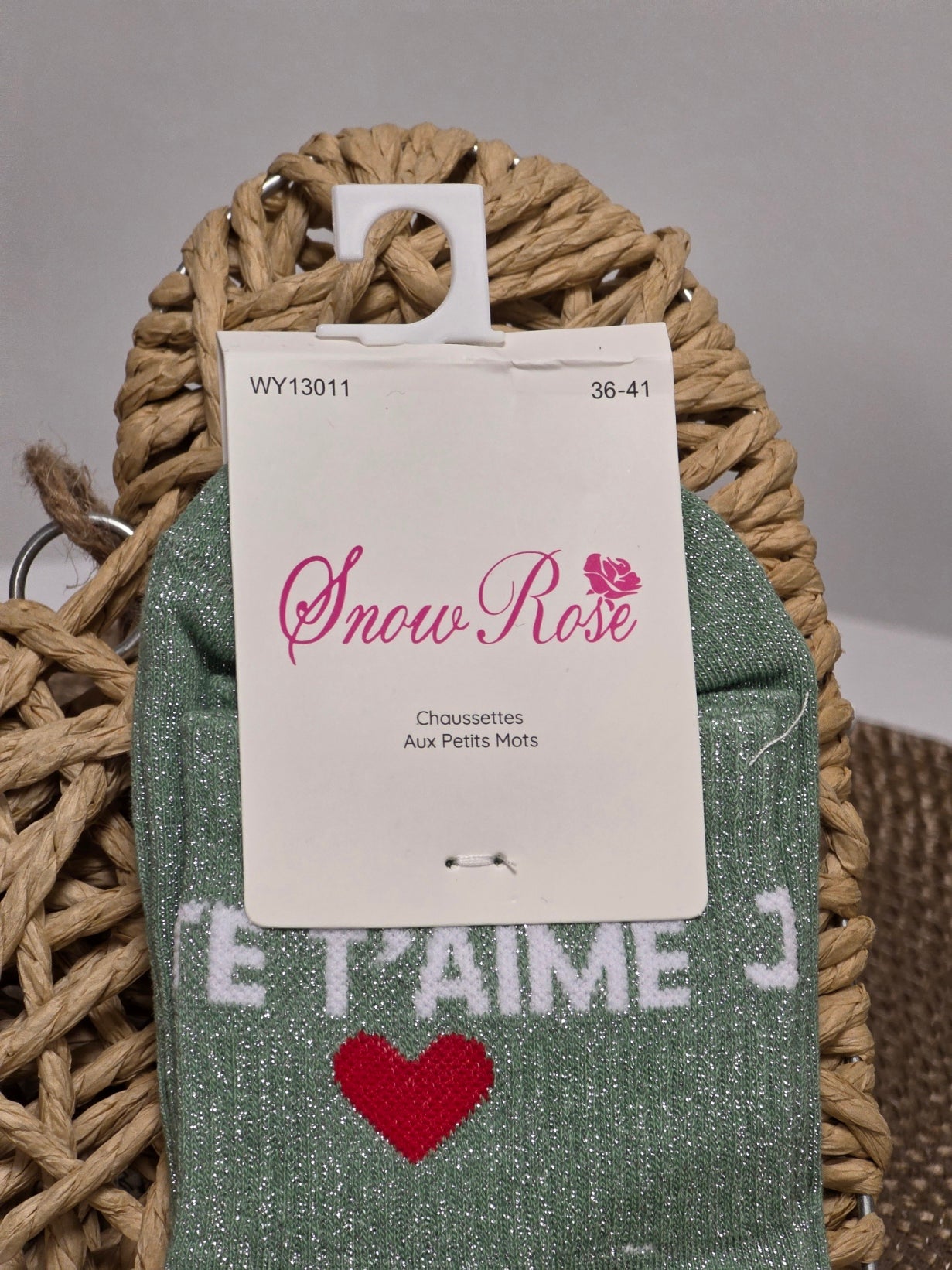 JE T'AIME - Chaussette à Paillette Vert