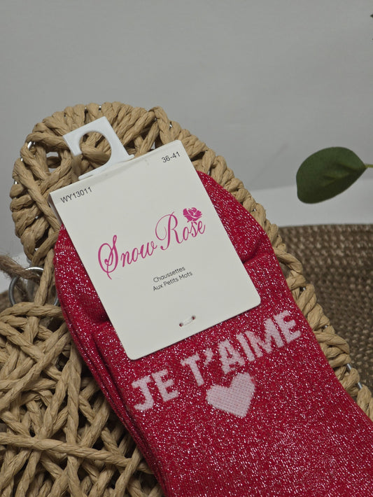 JE T'AIME - Chaussette à Paillette Rouge