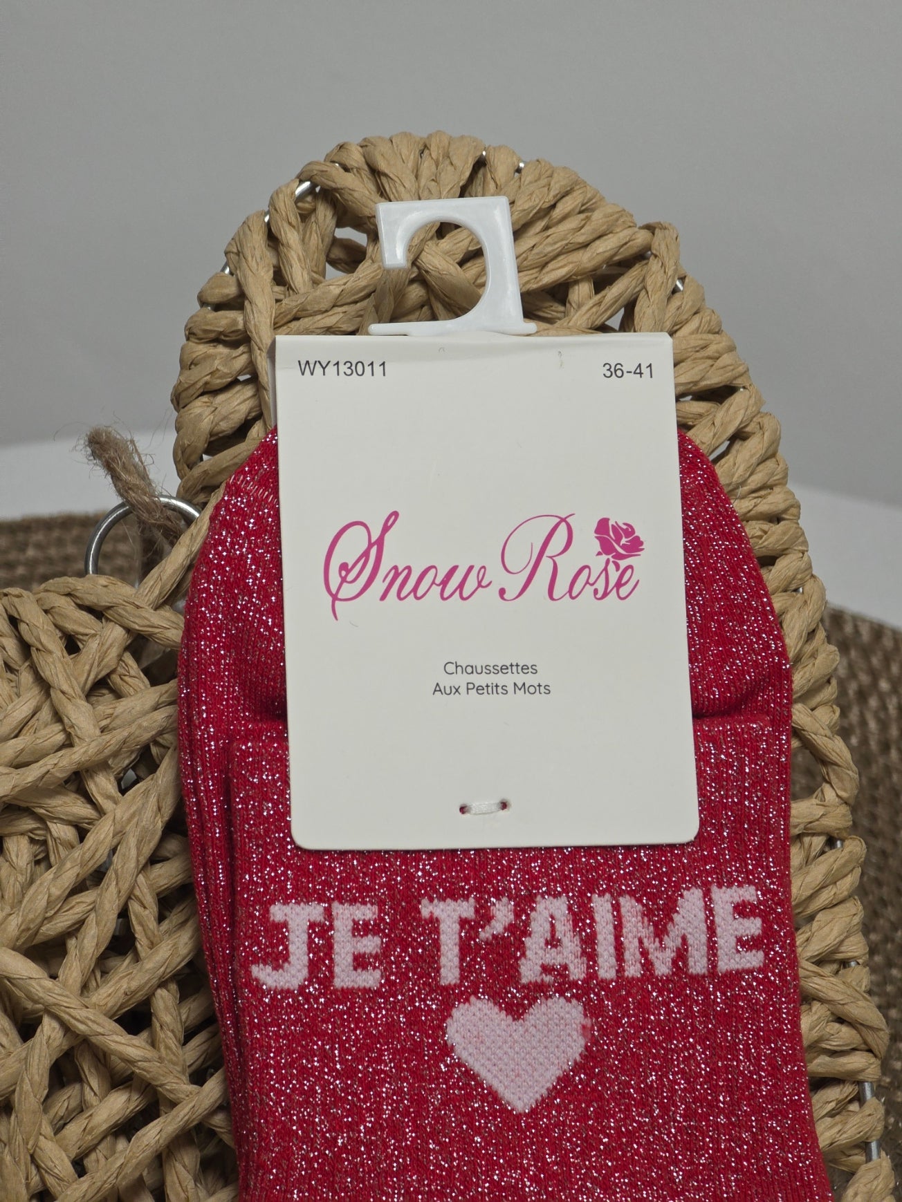 JE T'AIME - Chaussette à Paillette Rouge