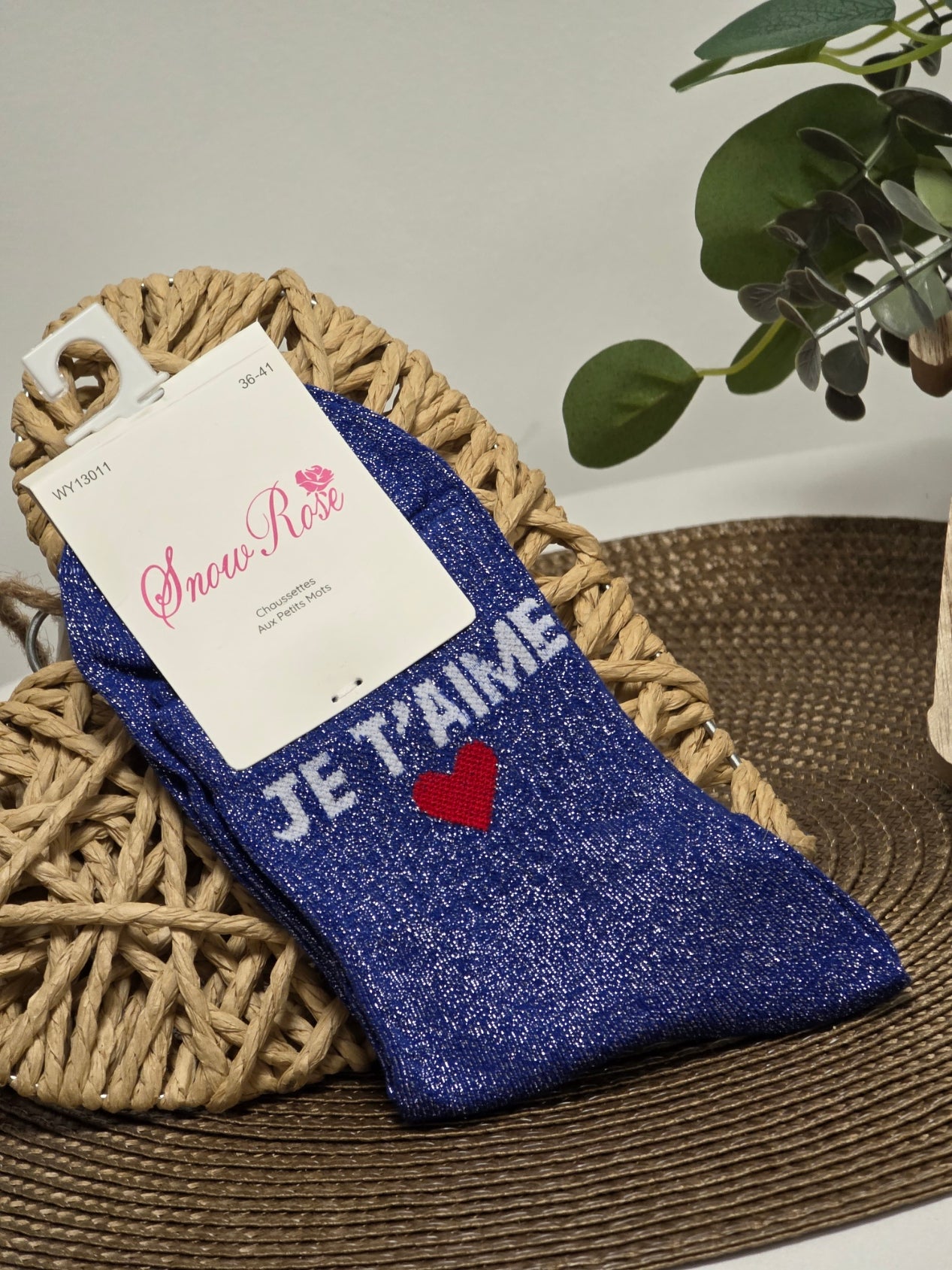 JE T'AIME - Chaussette à Paillette Bleu