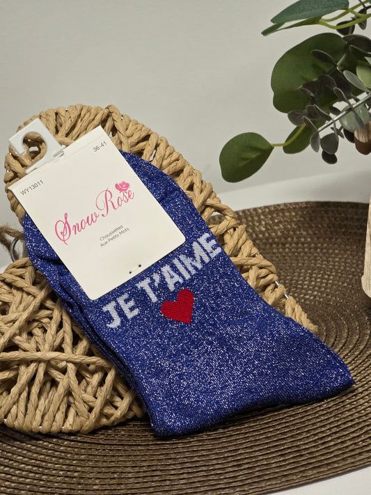 JE T'AIME - Chaussette à Paillette Bleu