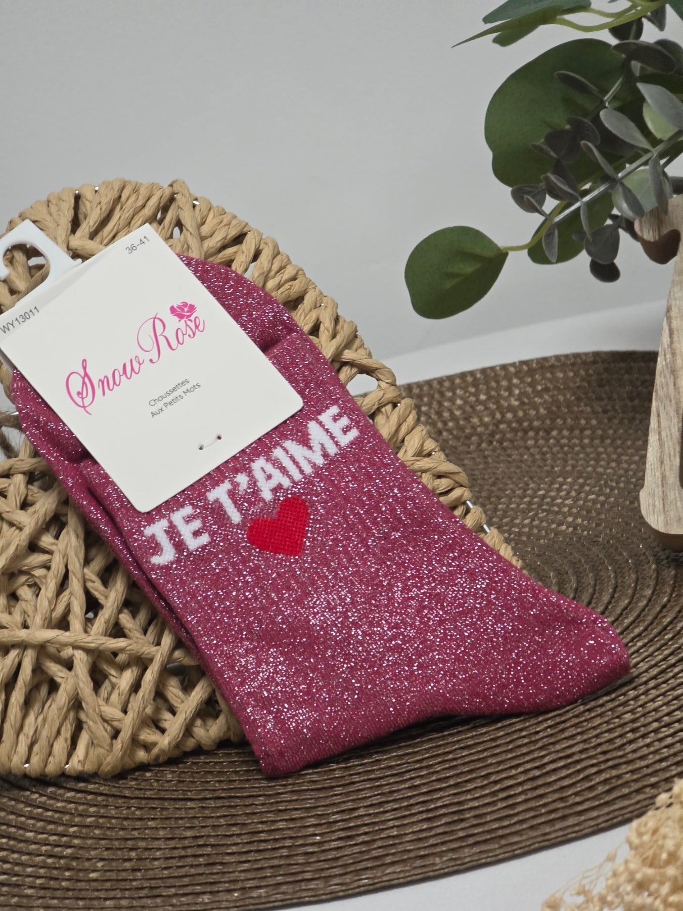 JE T'AIME - Chaussette à Paillette Rose Poudré