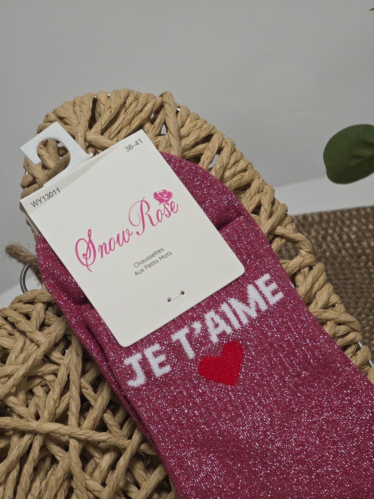 JE T'AIME - Chaussette à Paillette Rose Poudré