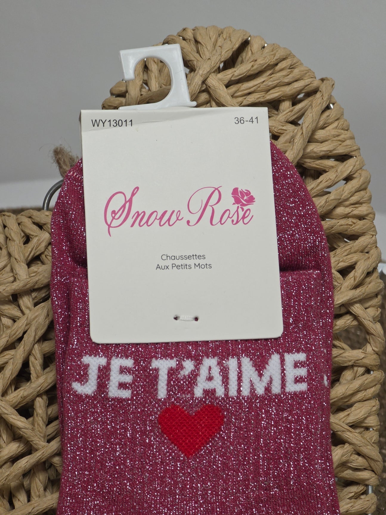 JE T'AIME - Chaussette à Paillette Rose Poudré
