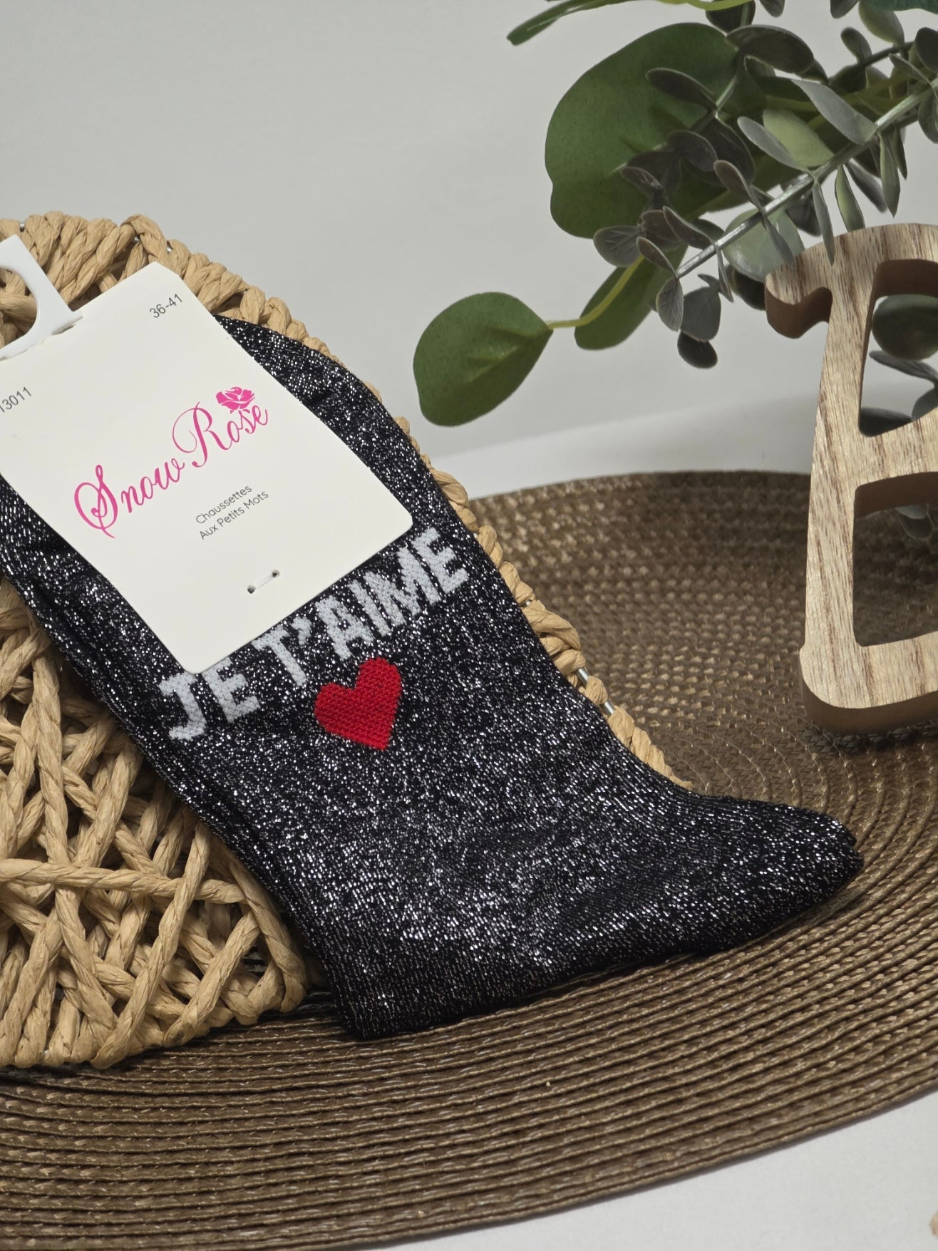 JE T'AIME - Chaussette à Paillette Noir