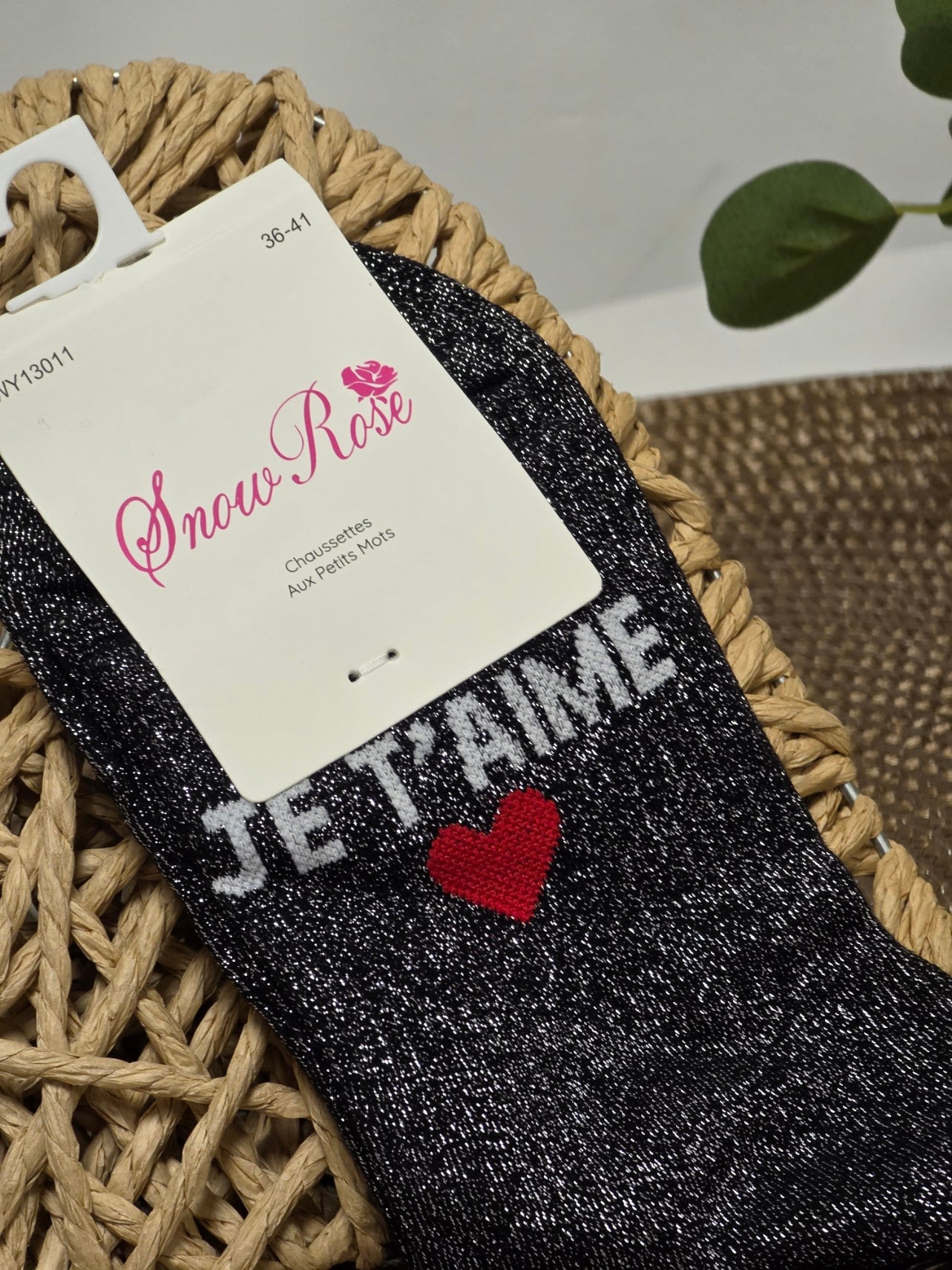 JE T'AIME - Chaussette à Paillette Noir