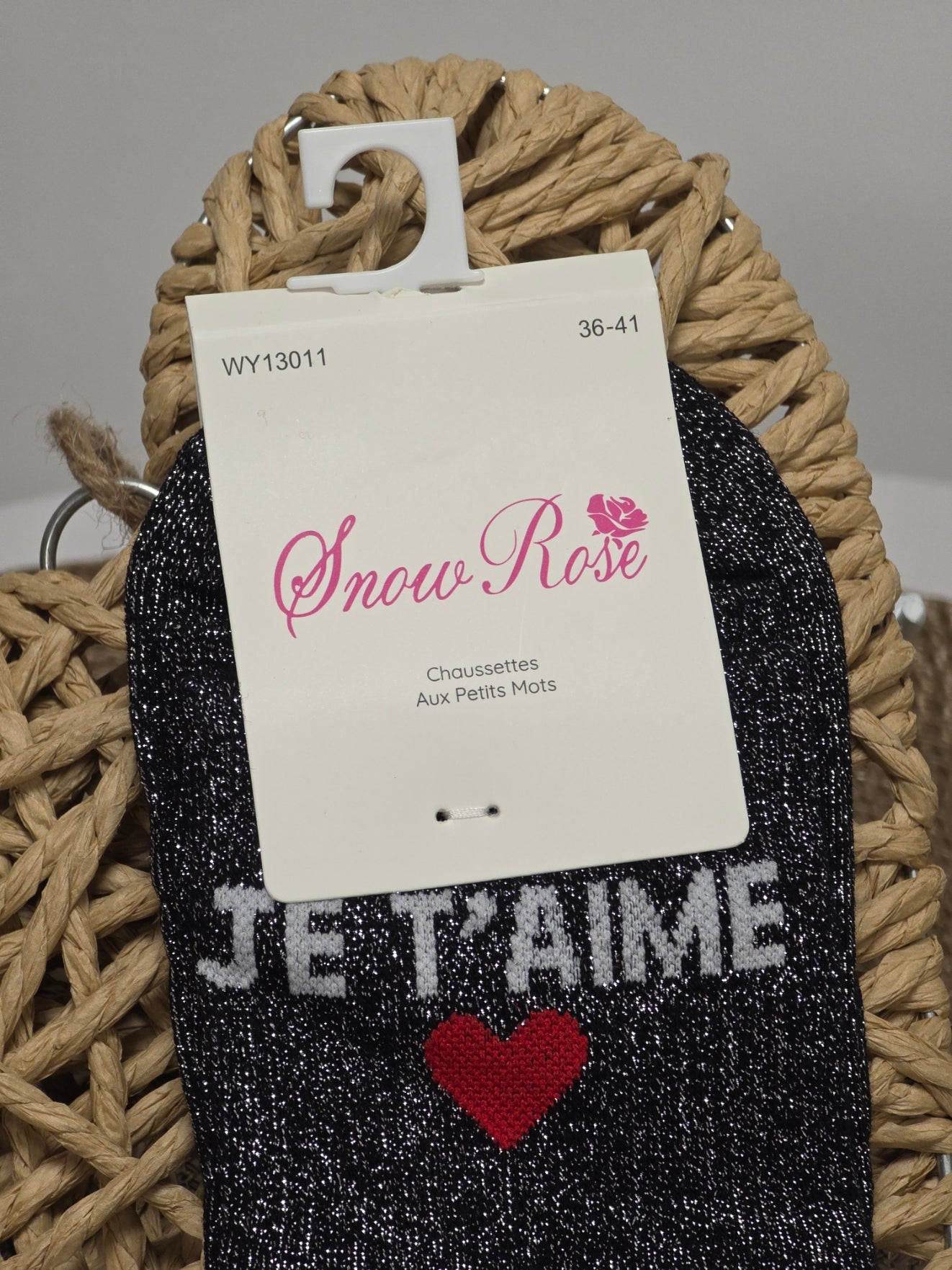 JE T'AIME - Chaussette à Paillette Noir
