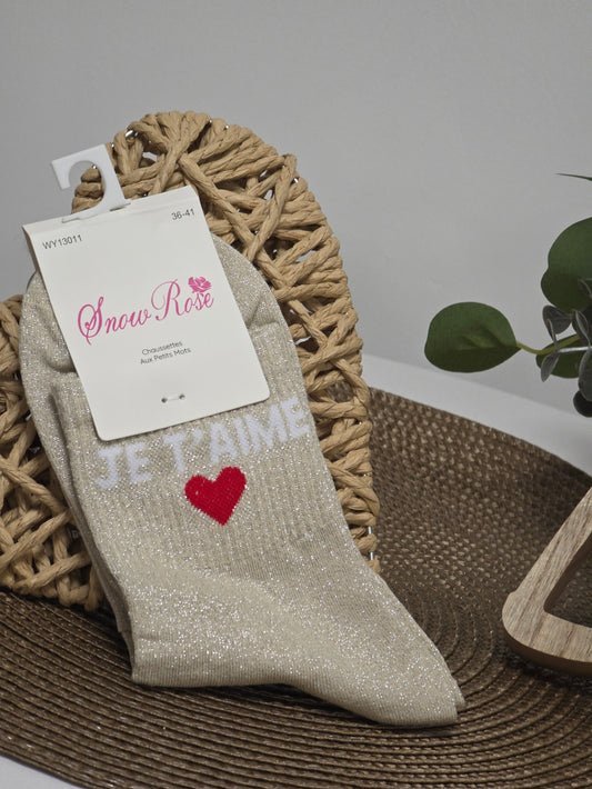 JE T'AIME - Chaussette à Paillette Beige