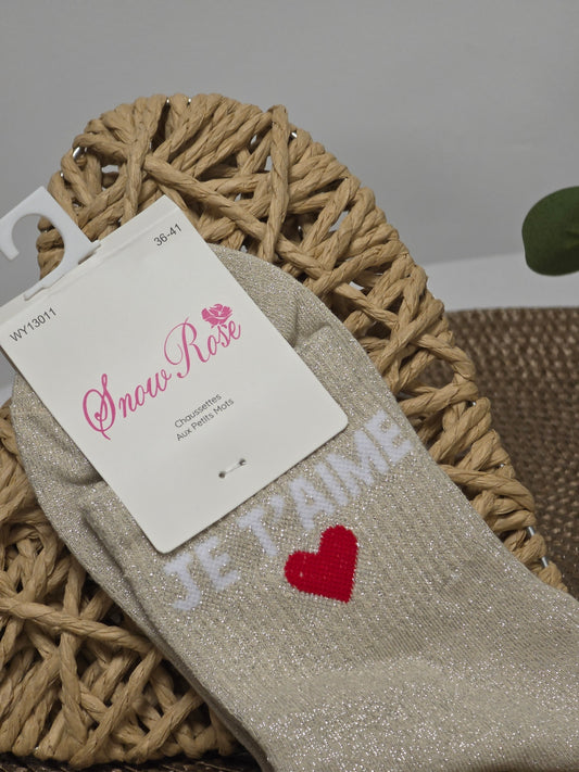 JE T'AIME - Chaussette à Paillette Beige