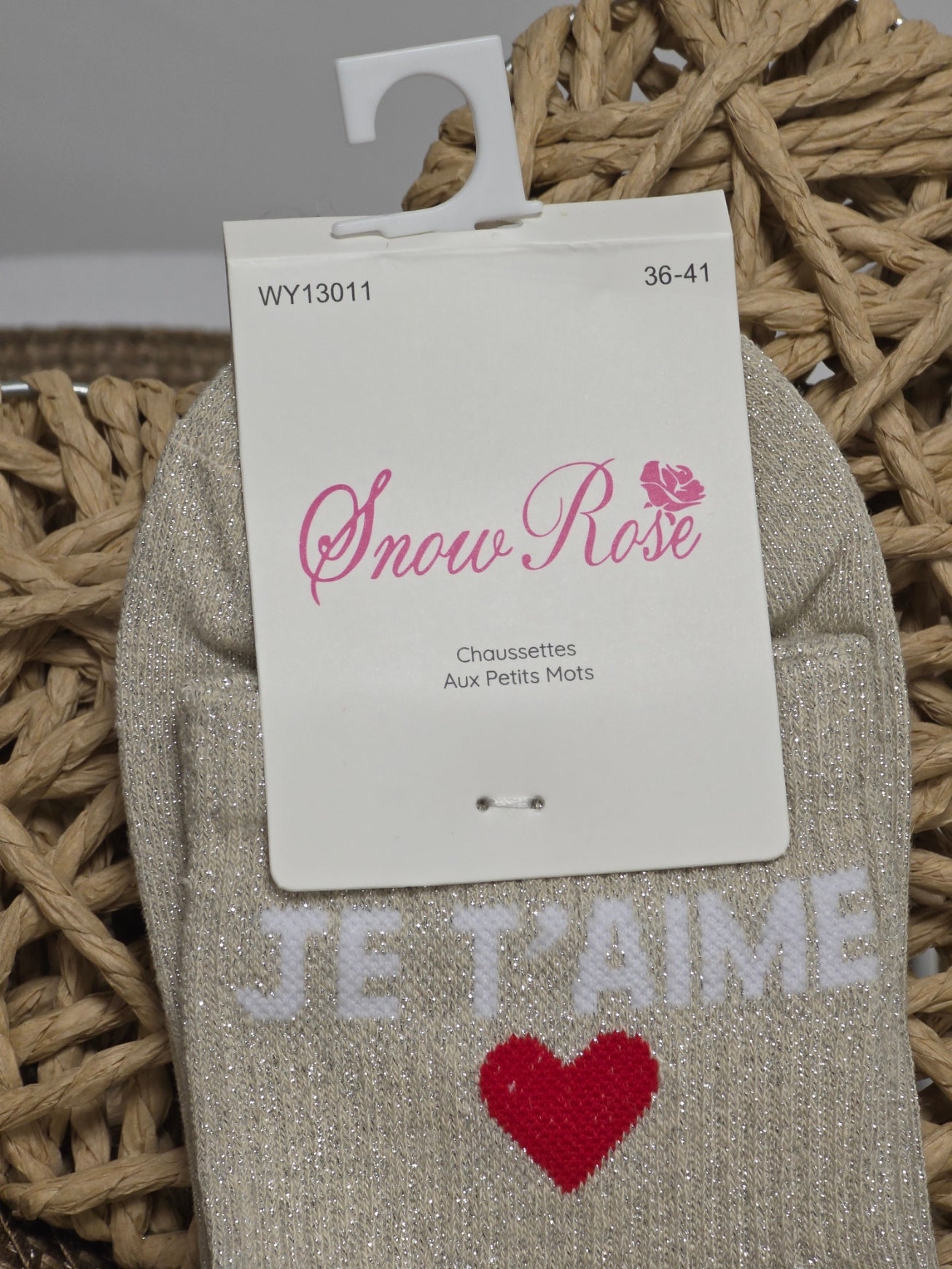 JE T'AIME - Chaussette à Paillette Beige