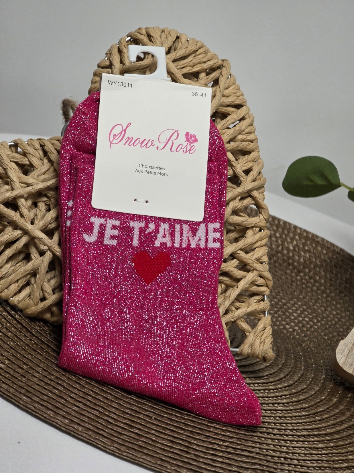 JE T'AIME - Chaussette à Paillette Fuchsia