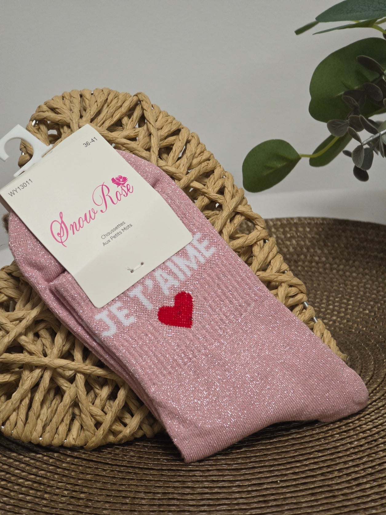 JE T'AIME - Chaussette à Paillette Rose Clair