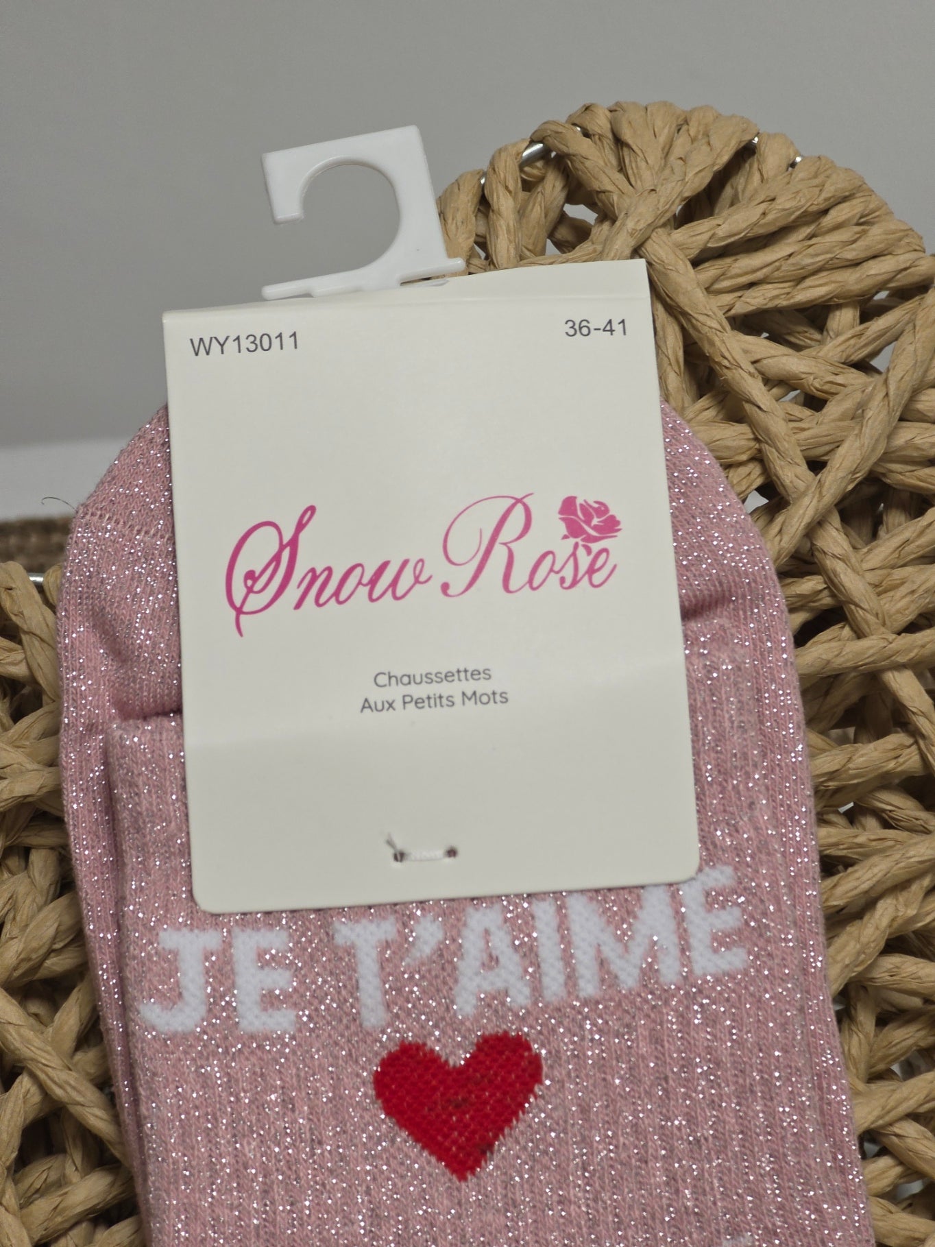 JE T'AIME - Chaussette à Paillette Rose Clair