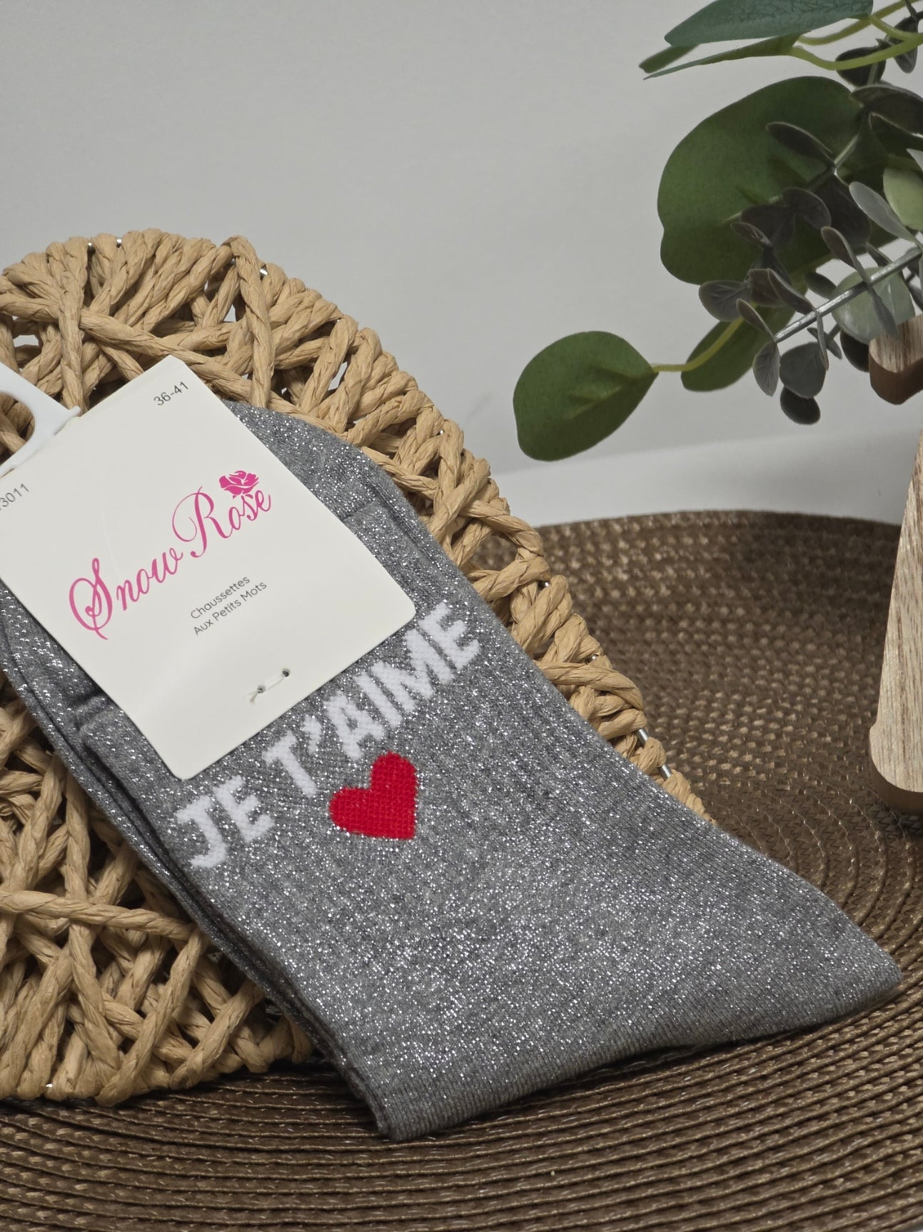 JE T'AIME - Chaussette à Paillette Gris