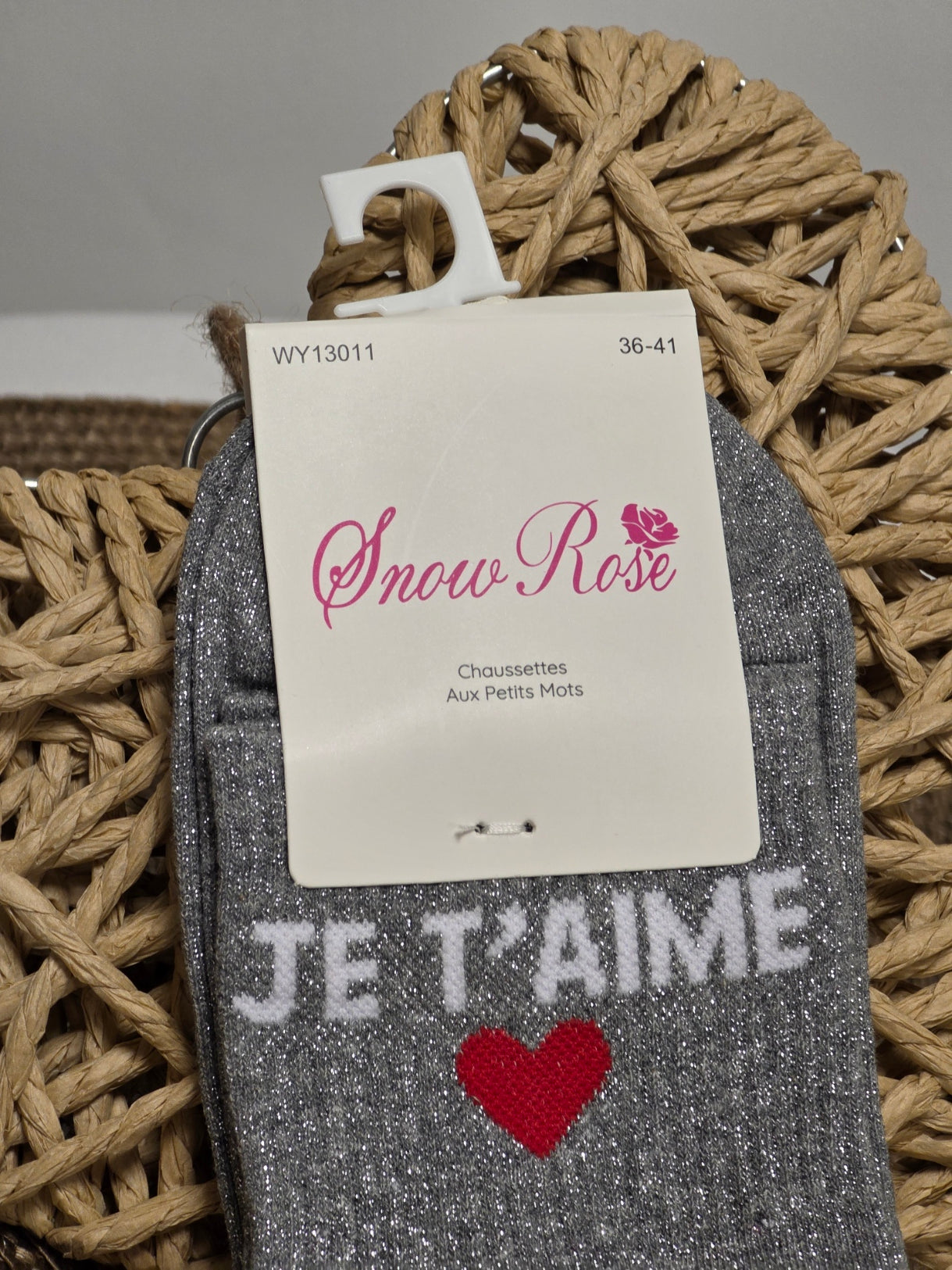 JE T'AIME - Chaussette à Paillette Gris