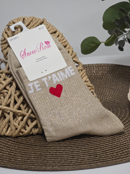 JE T'AIME - Chaussette à Paillette Taupe