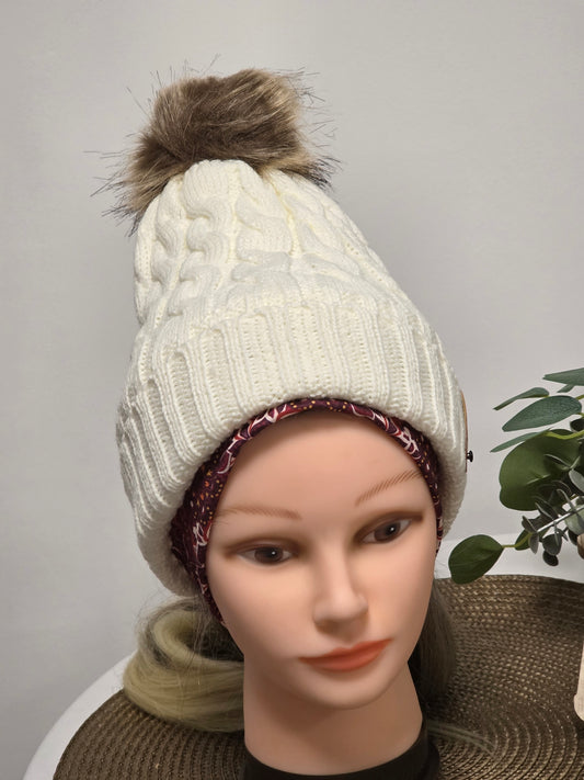 Nos Bonnets Torsadé Blanc à Pompon