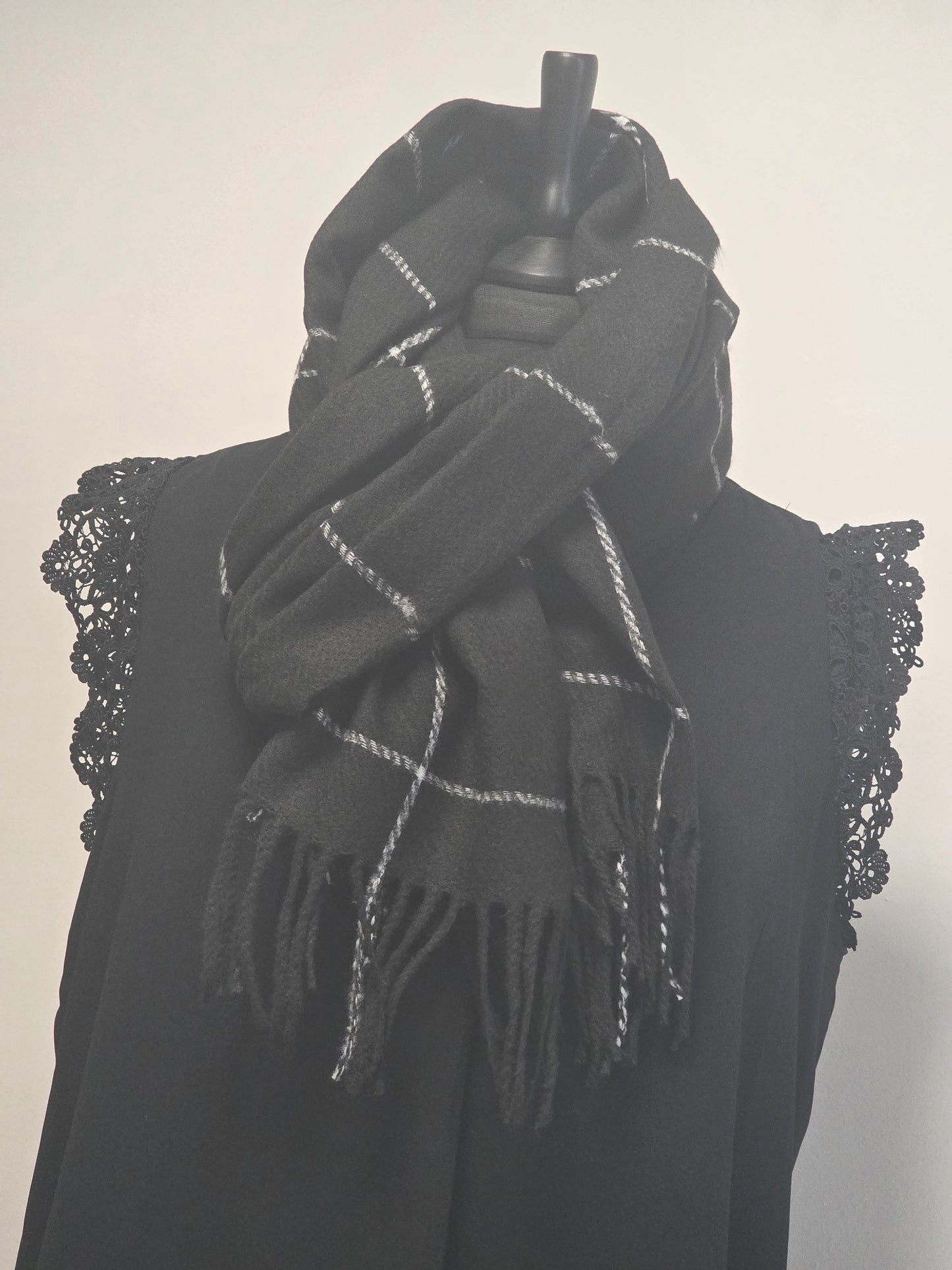 Echarpe Femme Tons Noir Rayure Grise