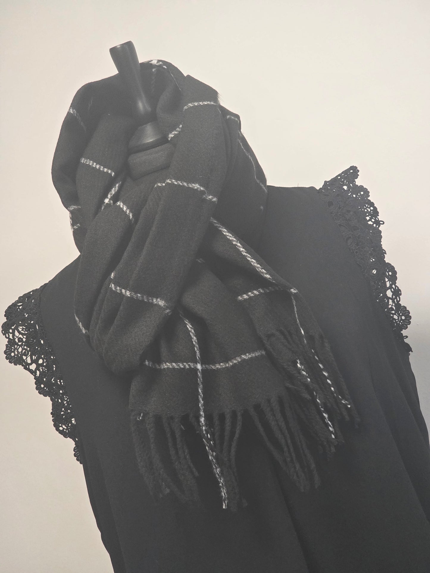 Echarpe Femme Tons Noir Rayure Grise