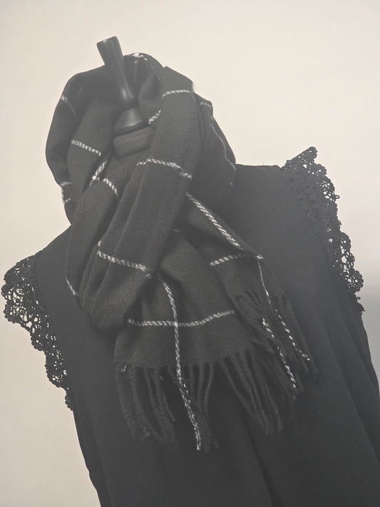 Echarpe Femme Tons Noir Rayure Grise