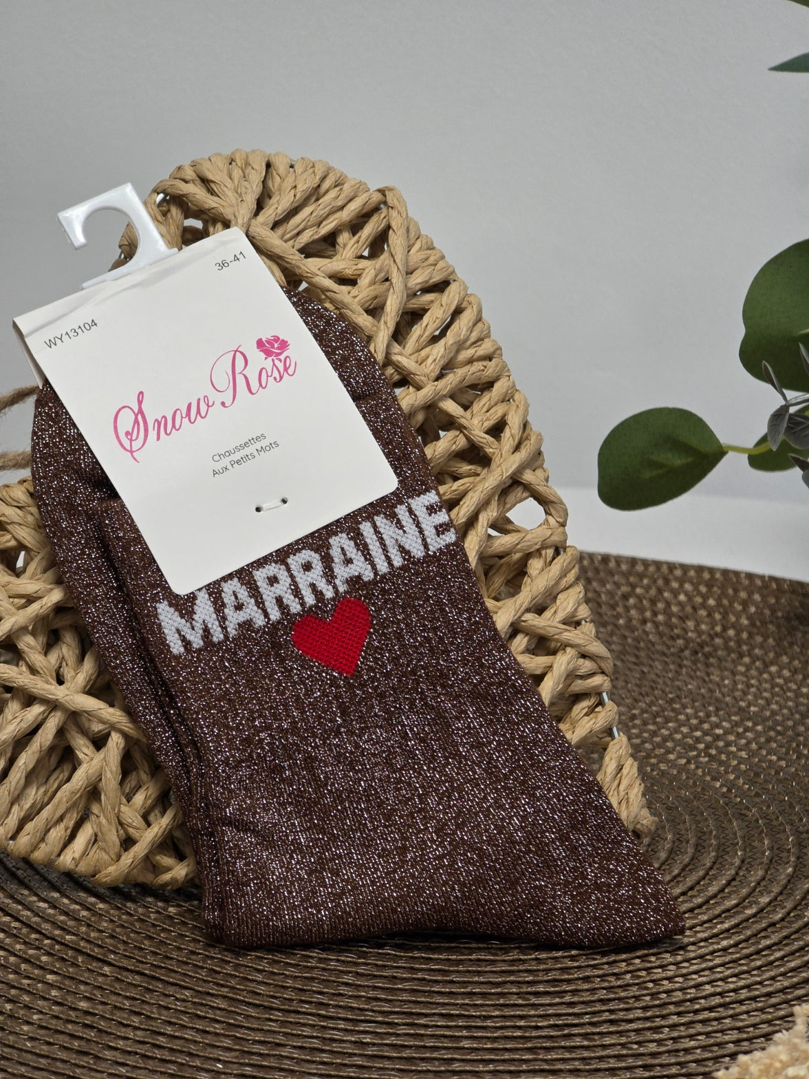 MARRAINE - Chaussette à Paillette Marron