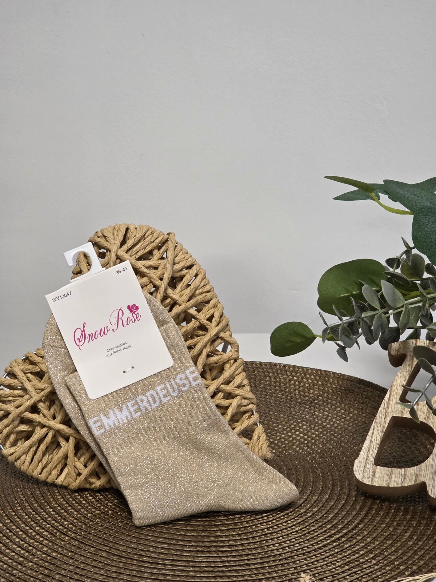 EMMERDEUSE - Chaussette à Paillette Beige